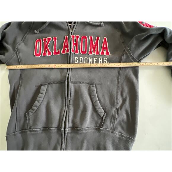 Oklahoma Sooners Hoodie Sweatshirt Embroidered Spellout Distressed Small Gray - Picture 7 of 9